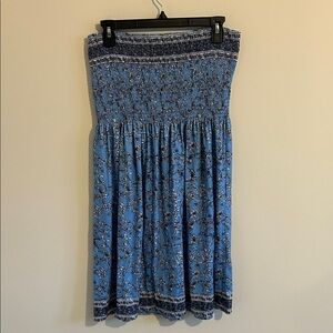 Floral Blue Strapless Dress - XXL